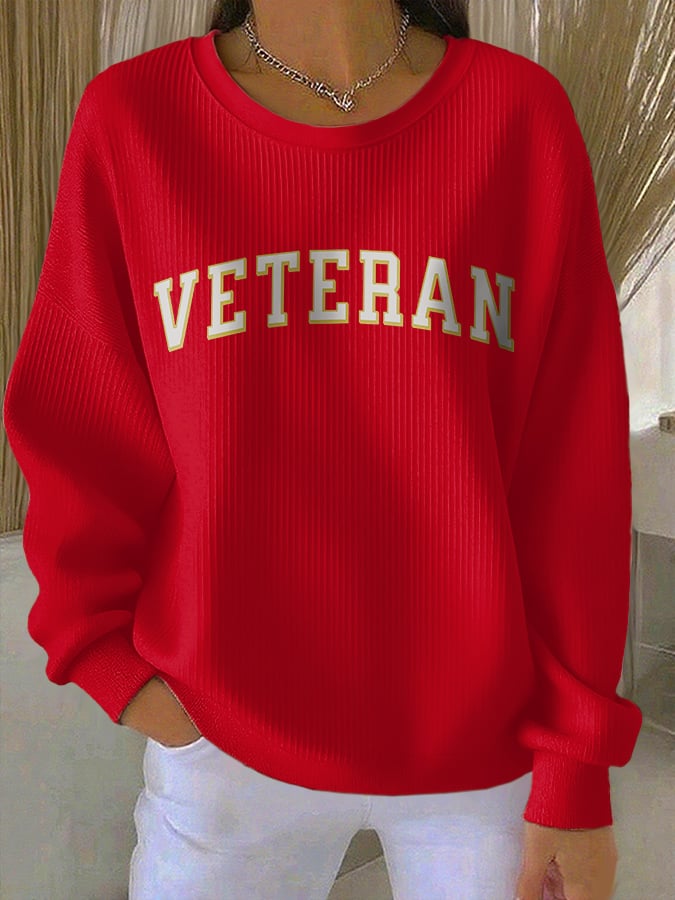 Women's Veteran Print Round Neck Sweatshirt