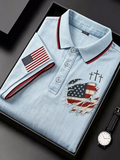 Men's American Flag Faith Print Casual Polo Shirt