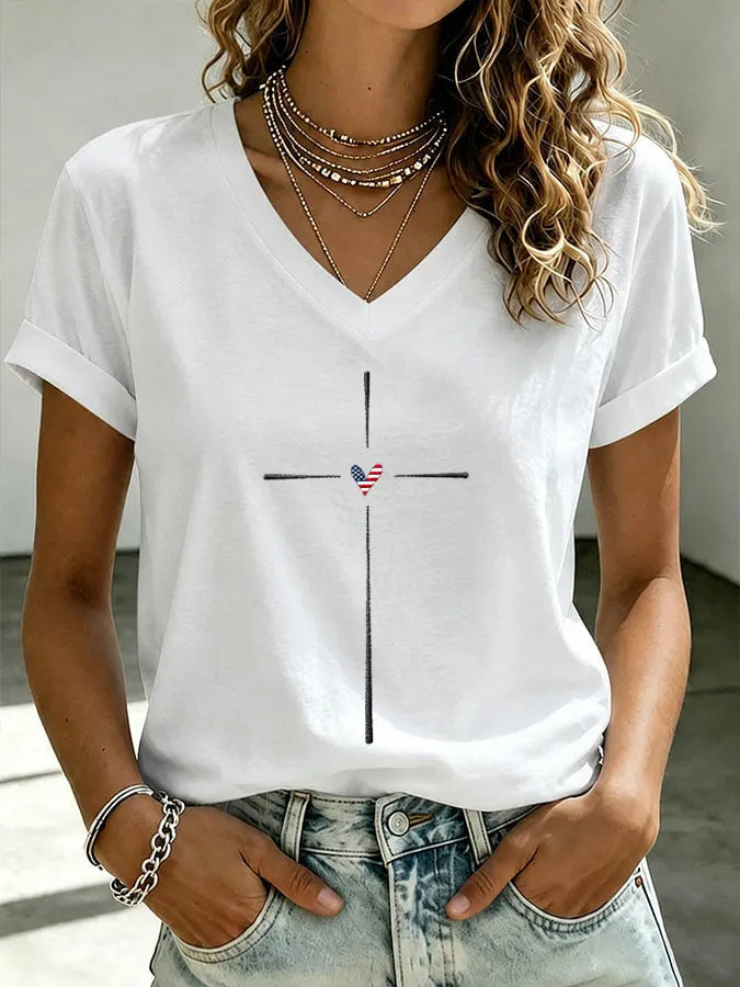 Women'S Faith Patriotic Printed Casual T-Shirt