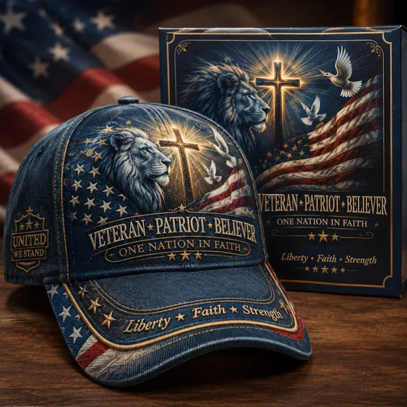 Vintage Veteran Faith Print Casual Baseball Cap