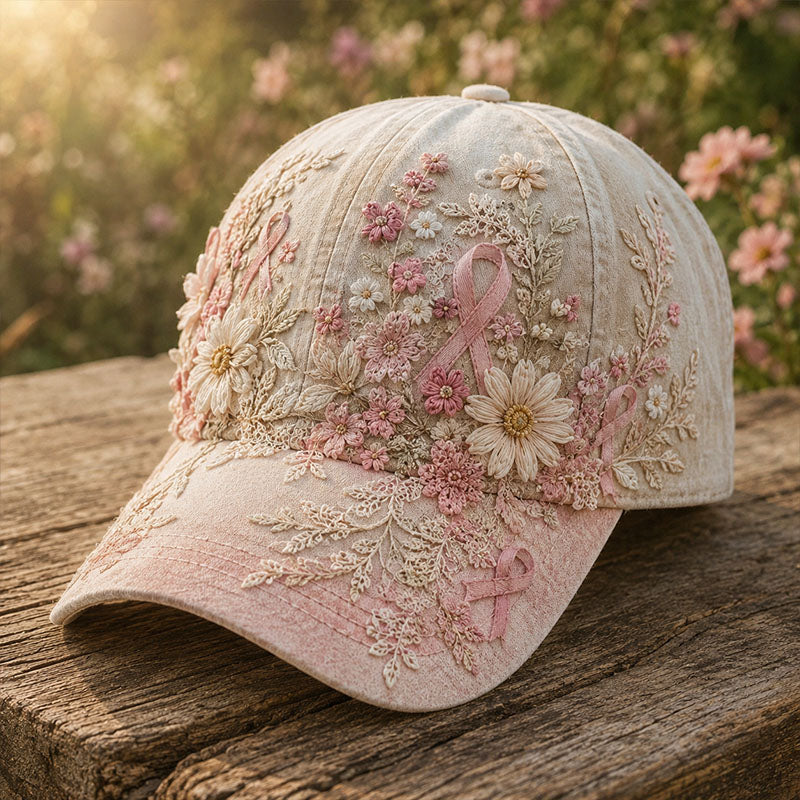 Pink Ribbon Daisy Baseball Cap