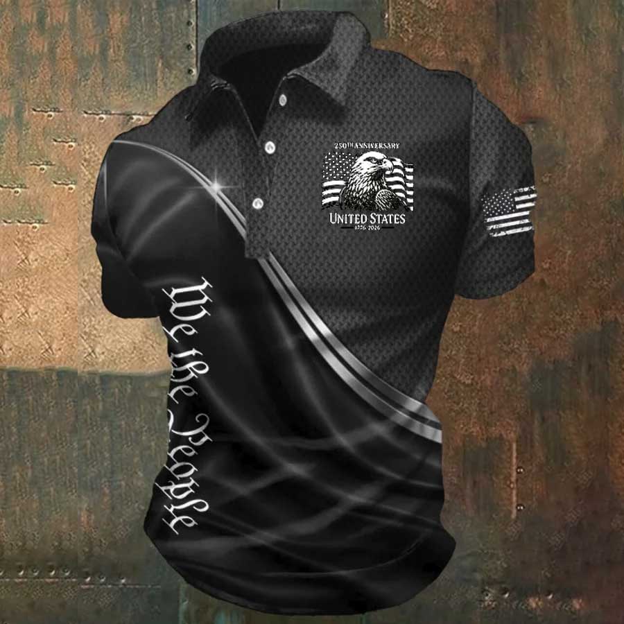 Men's Vintage 250th Anniversary Print Casual Polo Shirt