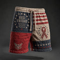 RED FRIDAY Remember Everyone Deployed Vintage American Flag Patchwork Drawstring Shorts
