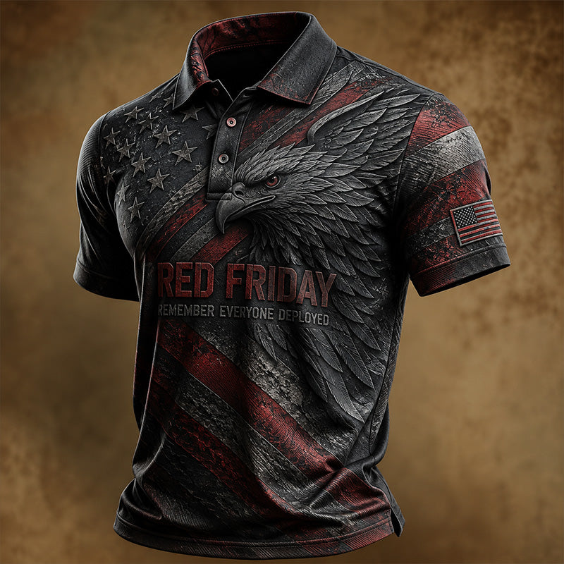 Men's Vintage Red Friday Print Polo Shirt