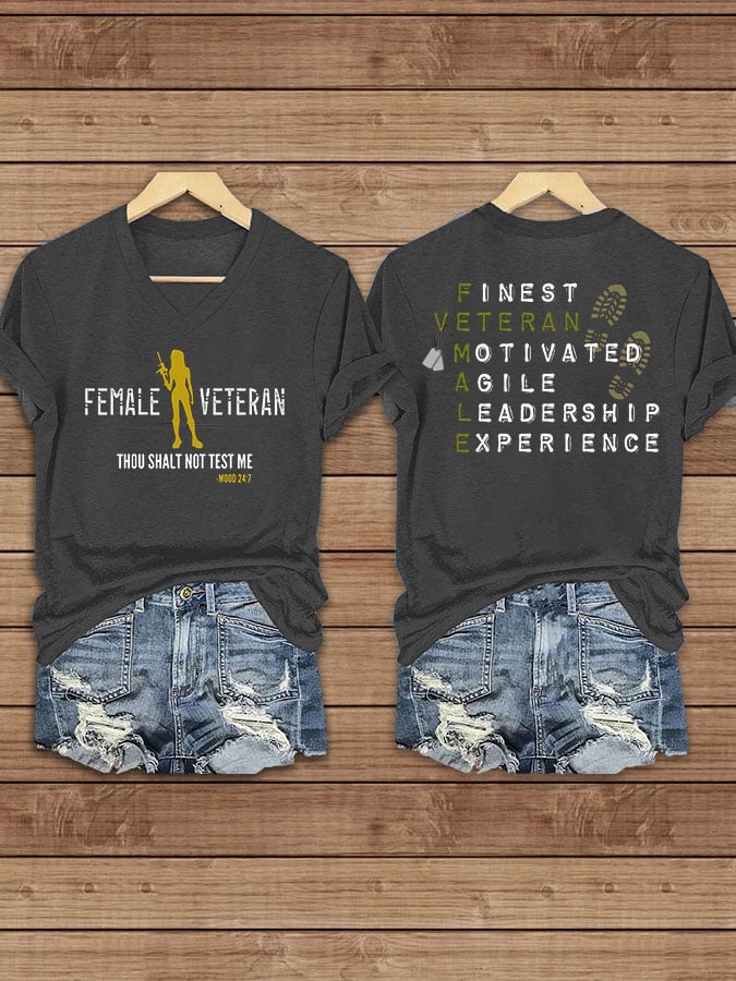 Women's Proud Female Veteran Printed V-Neck T-Shirt