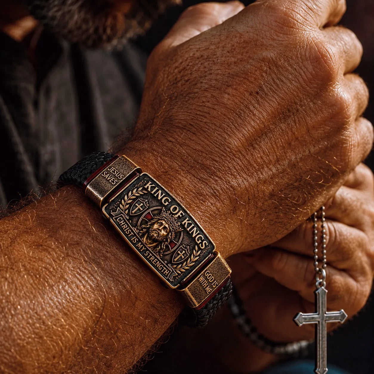 🔥LAST DAY 50% OFF -- ✝️CHRIST IS MY STRENGTH: The Daily Reminder Bracelet for Men of Faith