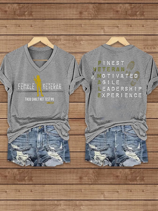 Women's Proud Female Veteran Printed V-Neck T-Shirt