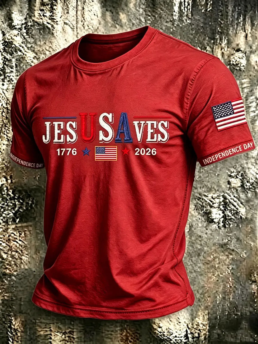 Men'S USA  Independence Day   Faith Art Printed T-Shirt