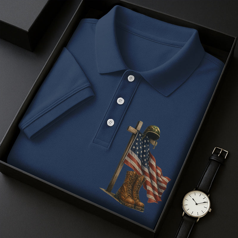 Veteran's Flag Print Casual POLO Shirt