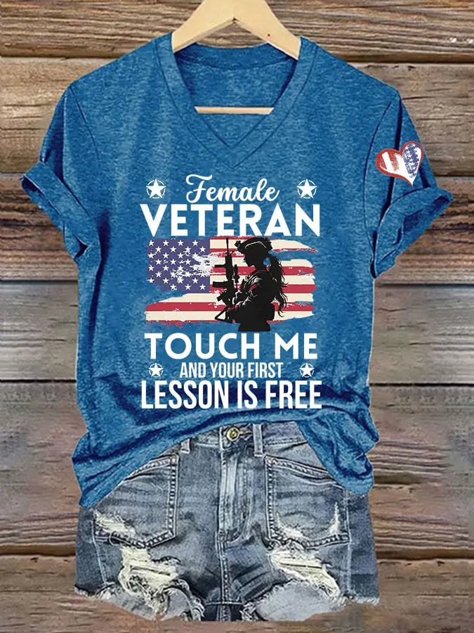 Women's Funny Female Veteran Printed V-Neck T-Shirt