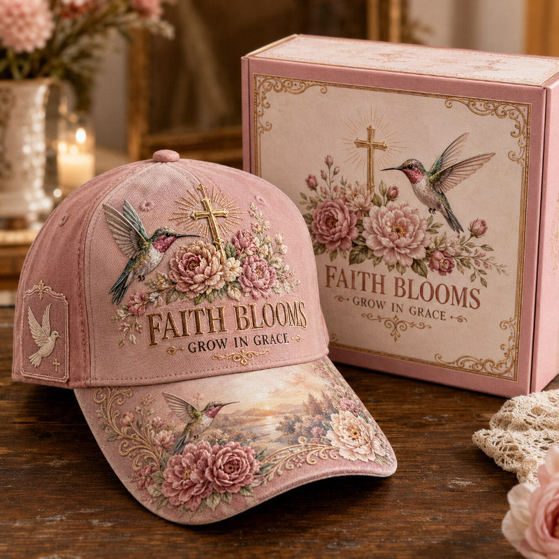 Hummingbird & Floral Faith Print Casual Baseball Cap