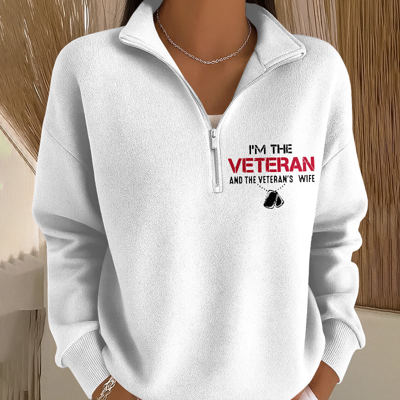 Women's I'm A Veteran And The Veteran's Wife Print Zip-Up Sweatshirt