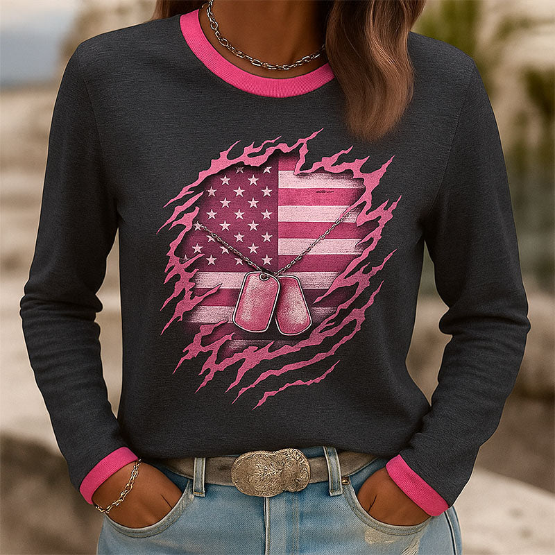 Women's Veterans Print Long Sleeve T-Shirt