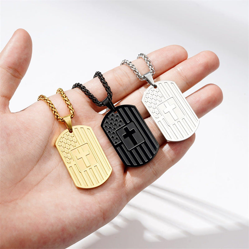Men's Military Brand Cross Pendant Necklace