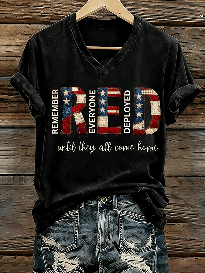 Retro Red Friday Commemorating Those Who Fighted for Me Graphic Print Casual T-Shirt
