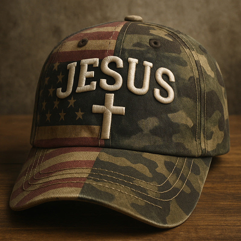 Faith Vintage American Flag Print Casual Hat