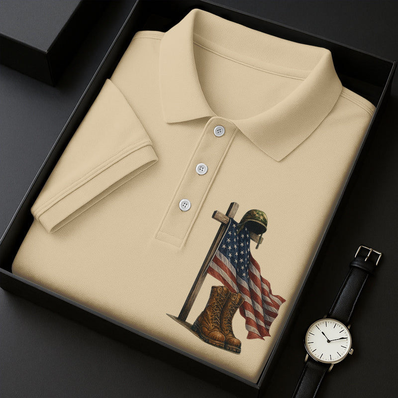 Veteran's Flag Print Casual POLO Shirt