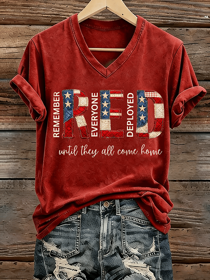 Retro Red Friday Commemorating Those Who Fighted for Me Graphic Print Casual T-Shirt