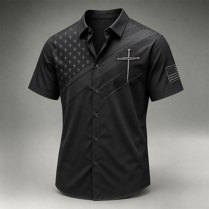 Men’s Black Faith Patriotic Tactical Short Sleeve Shirt