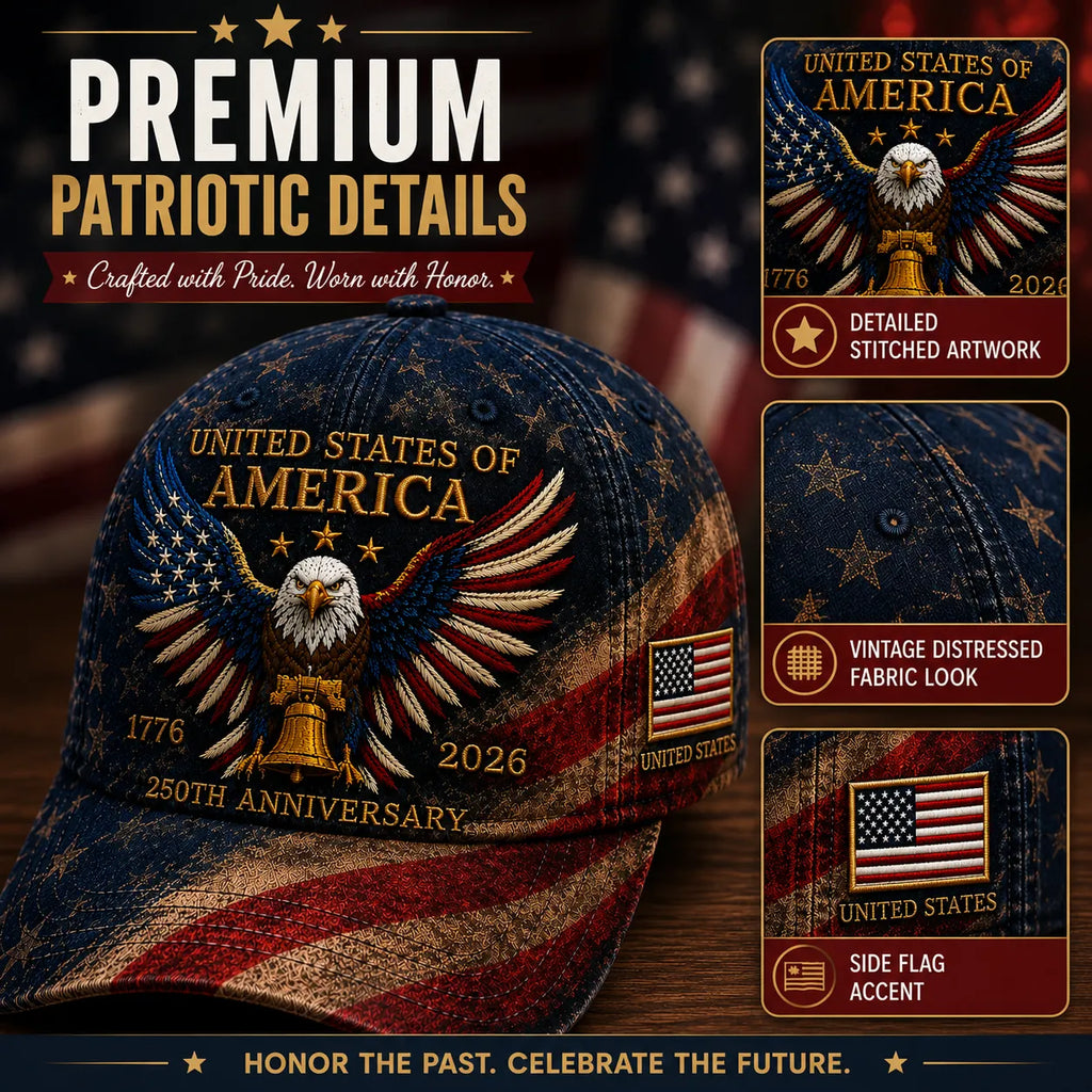 🎉Patriotic 4th of July ❤️ 🇺🇸 USA 250th Anniversary Patriotic Eagle Embroidered Cap
