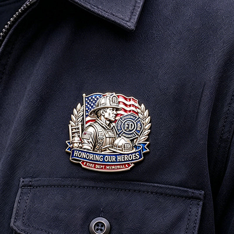 “Honoring Our Heroes – Fire Dept Memorial Brooch Pin” | FDNY Courage & Sacrifice Tribute Badge | American Flag Firefighter Collectible
