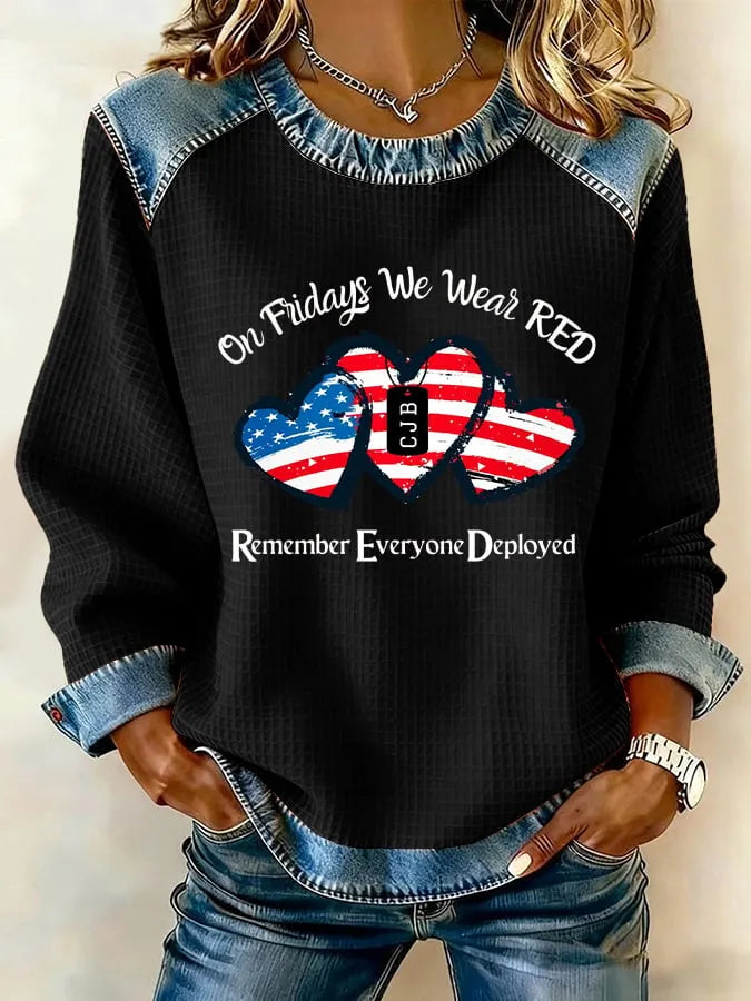 Women's Veterans Red Friday Print Casual Top
