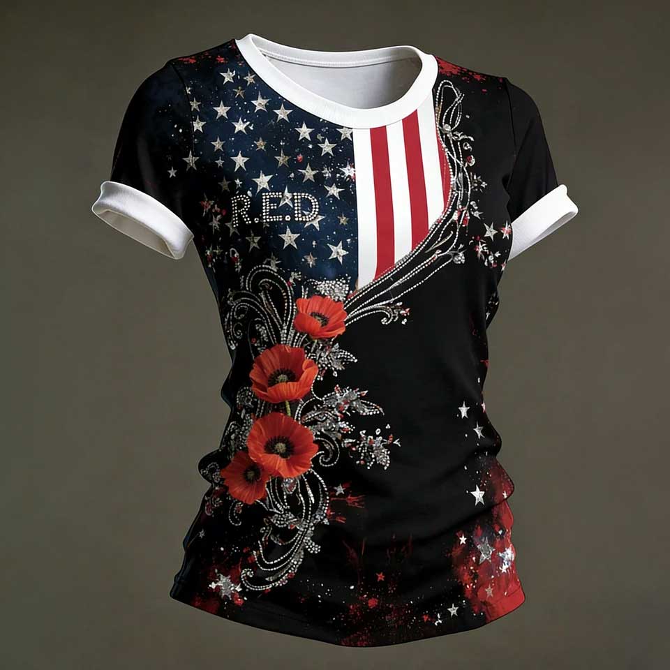 Women's Casual Red Friday Print Short-Sleeve T-Shirt