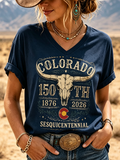 Women's Colorado Strong Cotton And Linen V Neck Top
