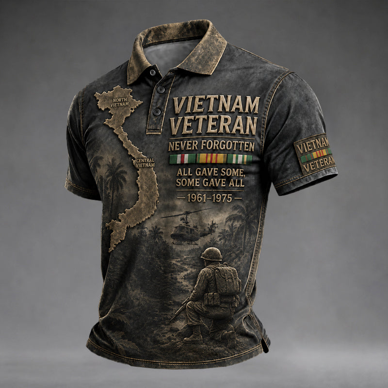 Men's Retro Vietnam Veteran Print Polo Shirt