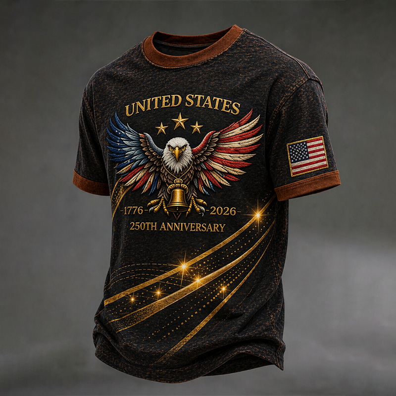 Men's Vintage American-Style Commemorative T-Shirt — 250th Anniversary of the Founding of the U.S.