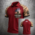 Never Forget 9/11 2001 Memorial Patriotic Red Polo Shirt Camouflage Sleeve Tribute