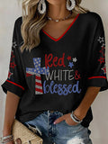 Women's American 250th Anniversary Three-Quarter Sleeve V-Neck Top