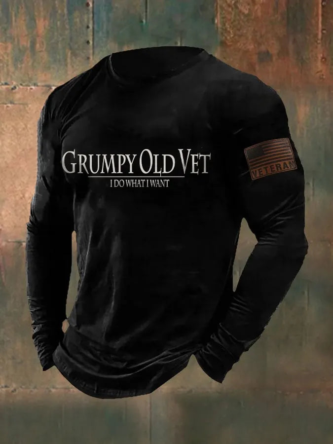Men's Veteran Flag Printed Casual Long Sleeve T-Shirt