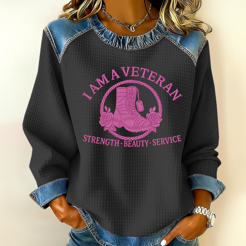Women's Veteran Print Casual Lapel Sweatshirt