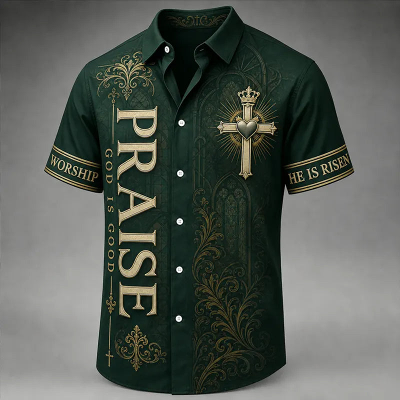Men's Religious Faith Cross Printed Casual Shirt