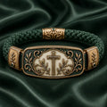 Emerald Inlay Retro Floral Cross Faith Scripture Bracelet