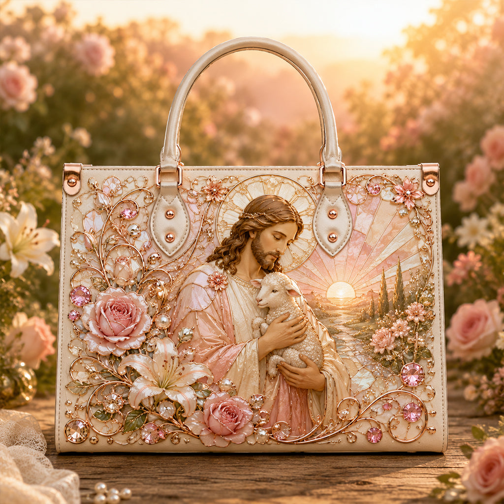 Faith-Inspired Jesus & Lamb Floral Tote Bag for Women