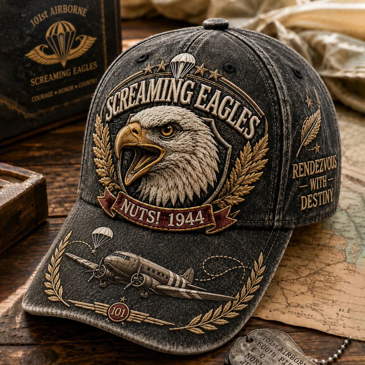 Vintage-style Veteran Print Casual Hat