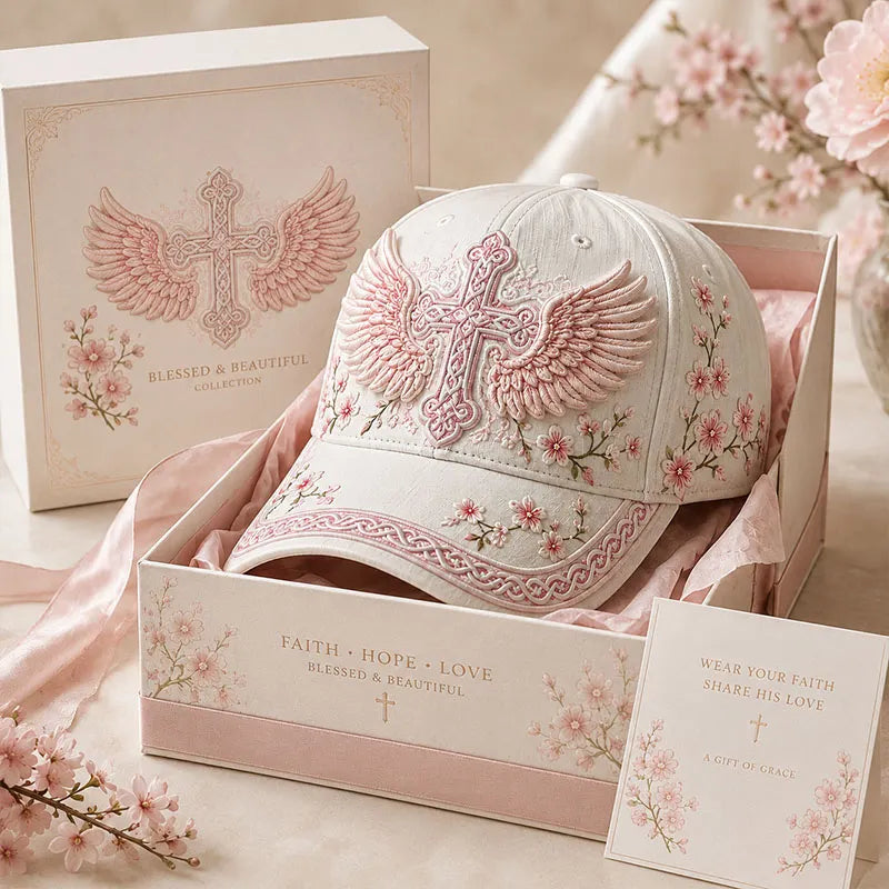 Pink Faith Angel Wings Cross Baseball Cap