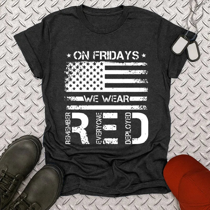 Women's  Red Friday Print Casual Short Sleeve T-Shirt