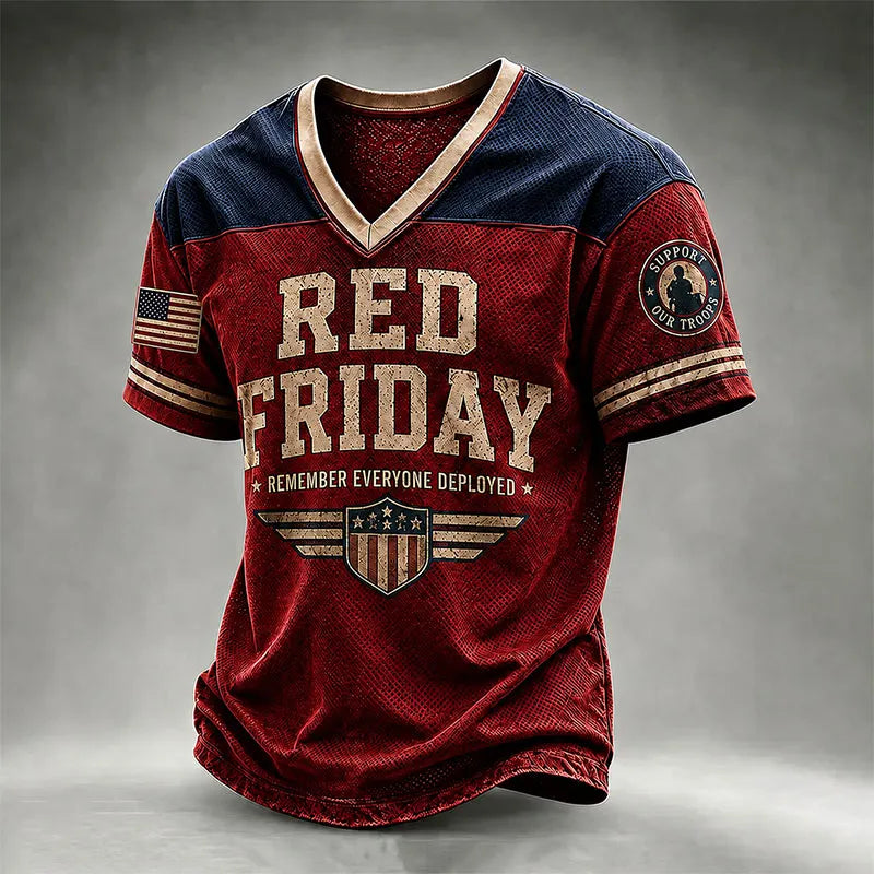 Red Friday Patriot Shield V-Neck Jersey