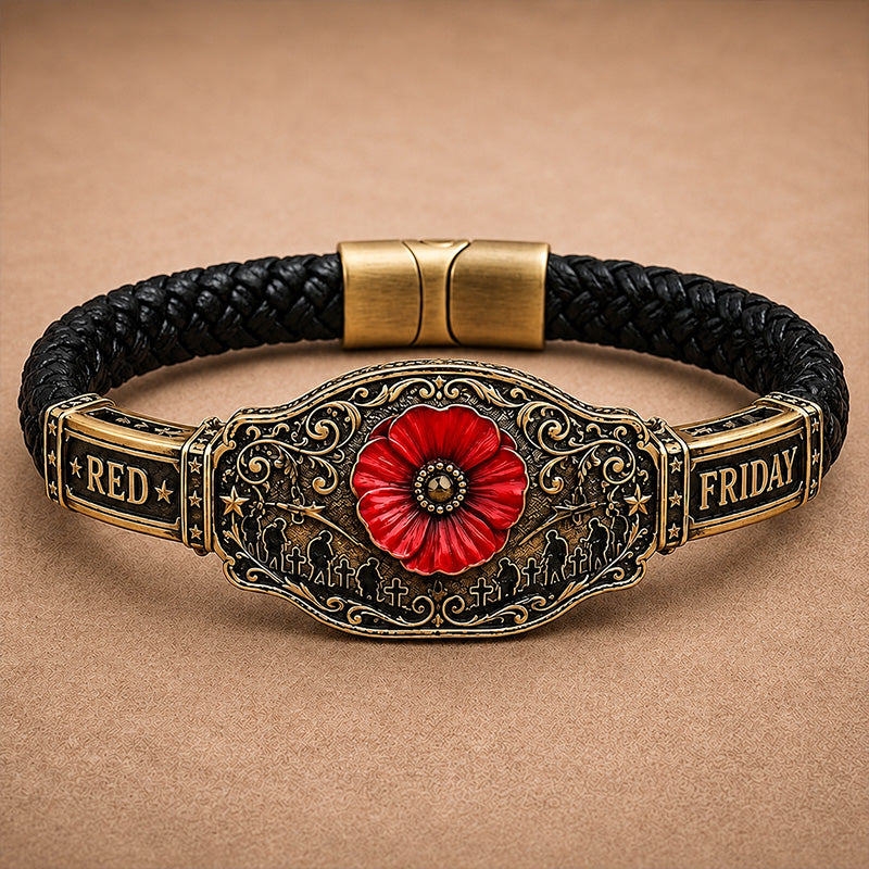 Vintage Red Heart & Poppy Bracelet