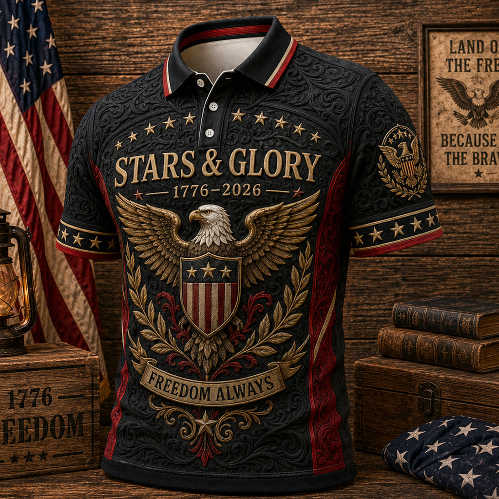 Men’s America 250th Anniversary Patriotic Polo Shirt, 1776–2026 Liberty Bell & Eagle Short Sleeve Collared Shirt