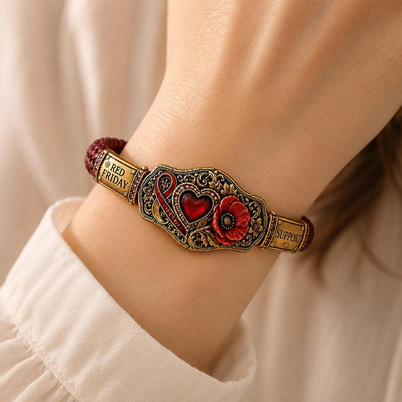 Vintage Red Heart & Poppy Bracelet