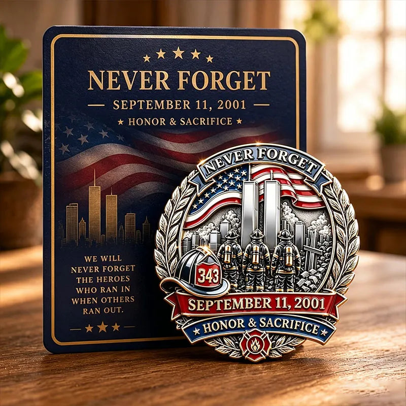 “Never Forget – FDNY 343 Memorial 9.11.2001 Brooch Pin” | Twin Towers Tribute Firefighter Honor Badge | United We Stand Collectible Medal