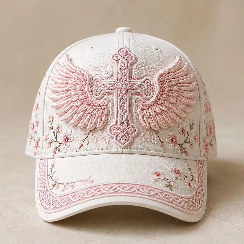 Pink Faith Angel Wings Cross Baseball Cap