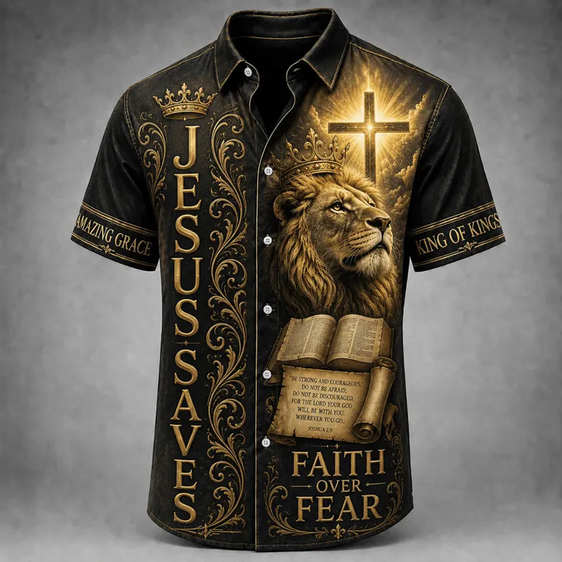 Men's Religious Faith Cross Printed Casual Shirt