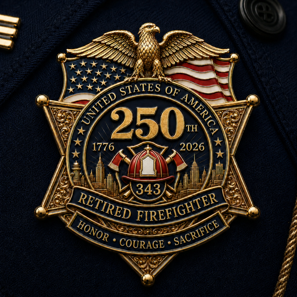 Retired Firefighter 250th Tribute Pin Badge