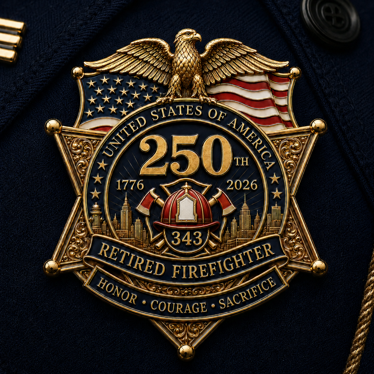 Retired Firefighter 250th Tribute Pin Badge