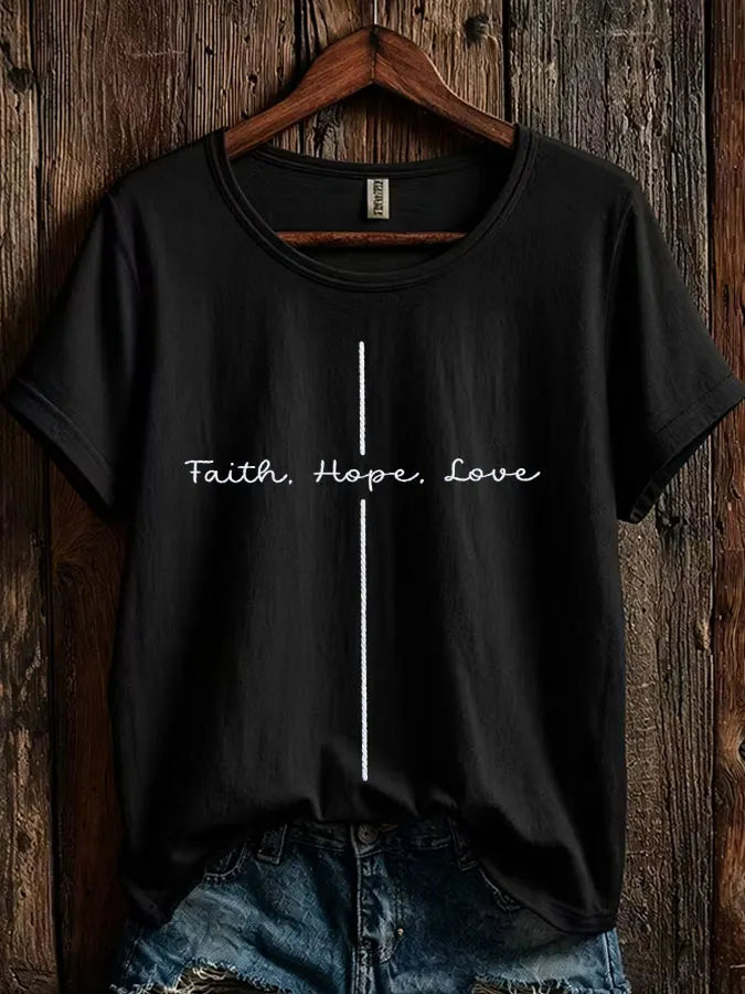 Women' s Faith, Hope, Love  Printed Casual T-shirt